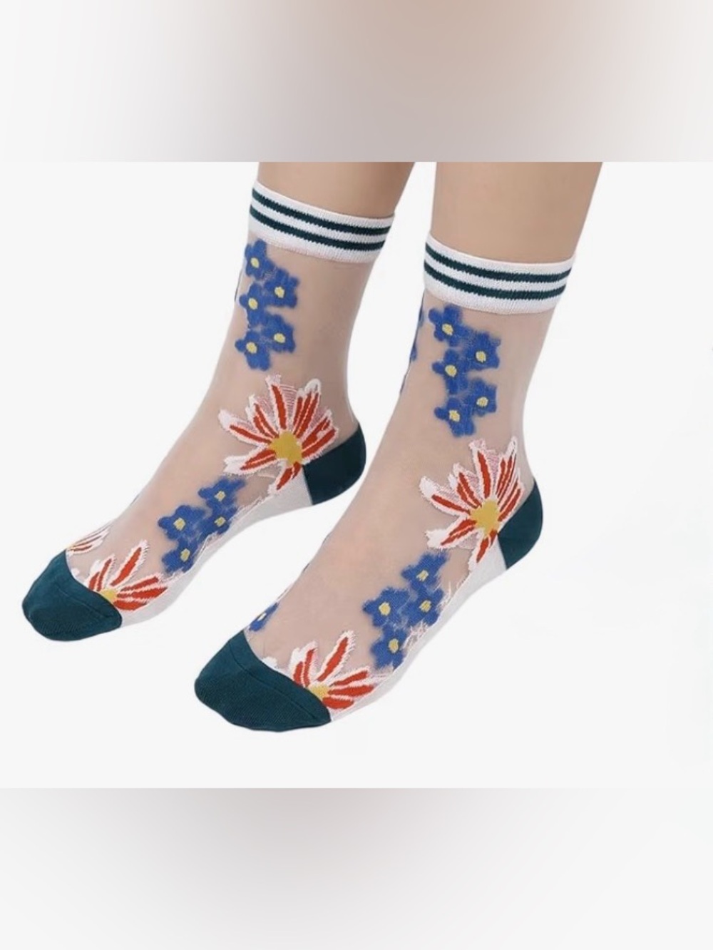 1 Pair Women’s Sheer Floral Mesh Socks – Lightweight Summer Crew Socks